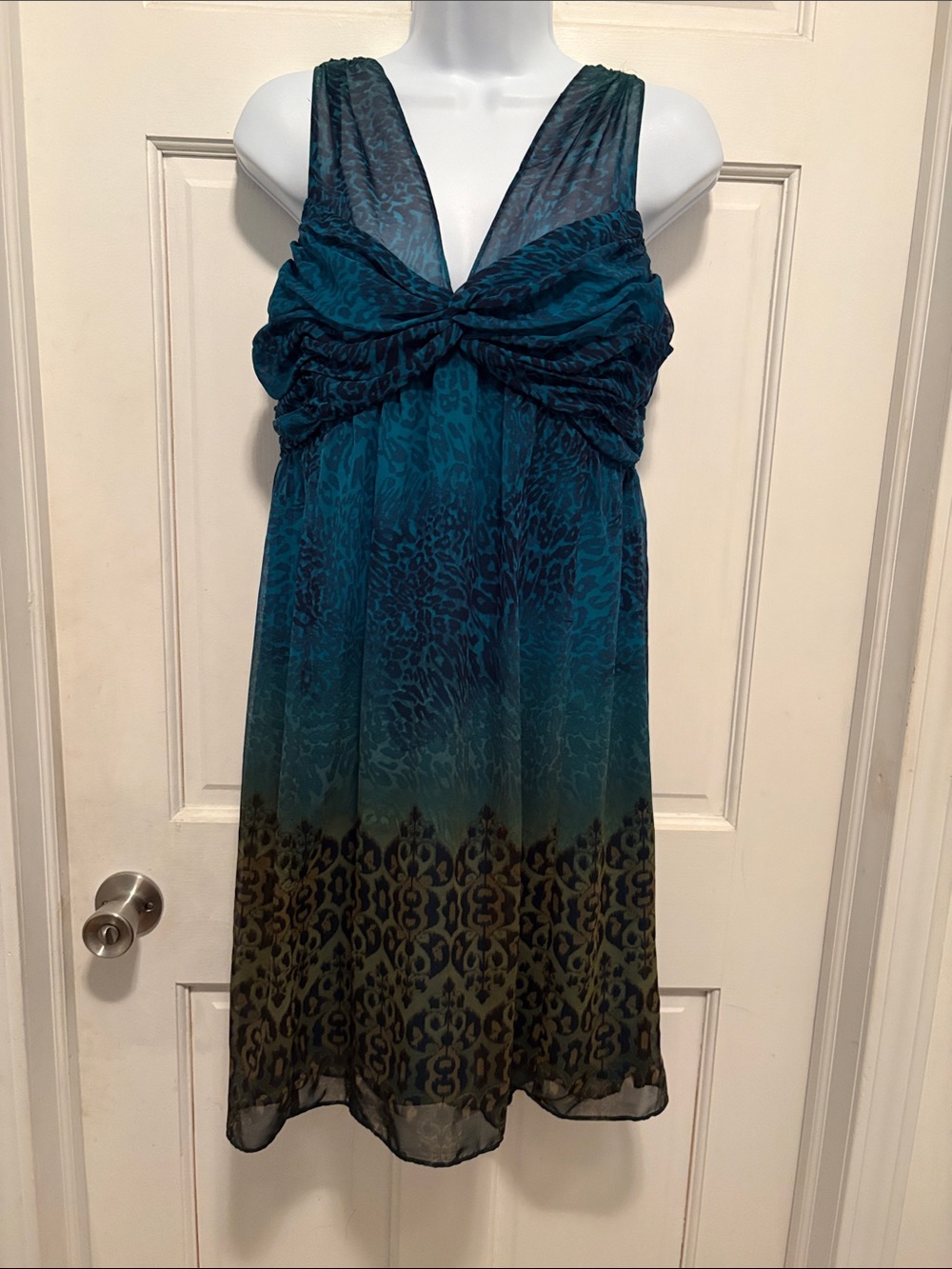 Sandra Darren Teal Ombre V-Neck Midi Dress size 10